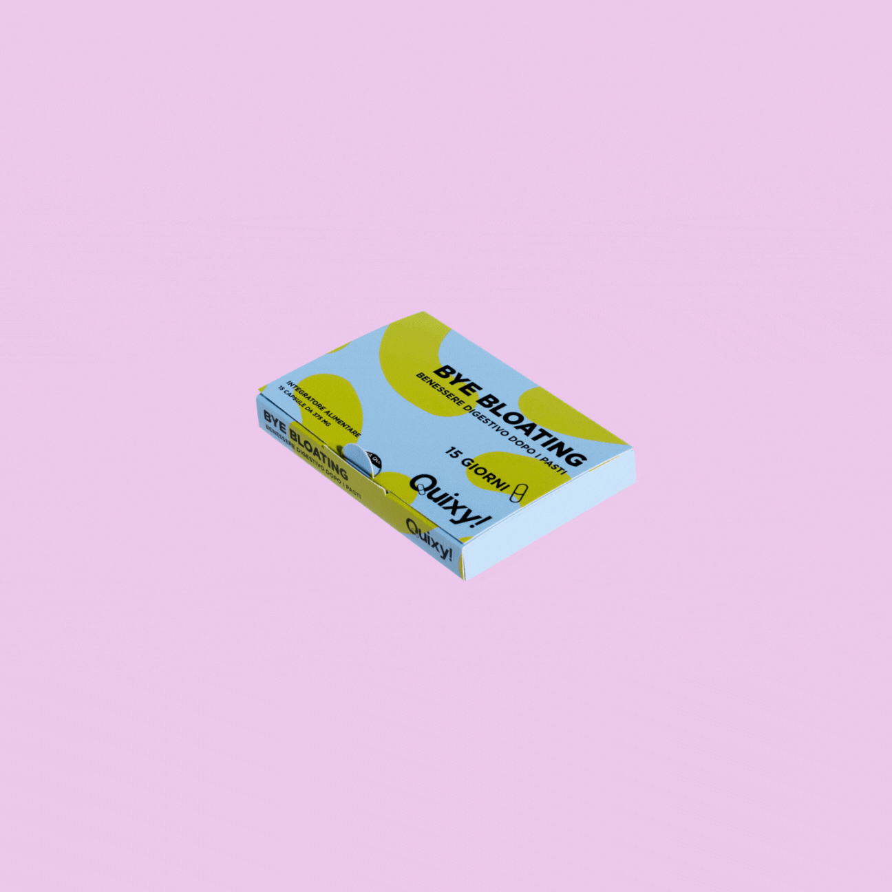 GIF QUIXY BYE BLOATING CON APERTURA PRODOTTO