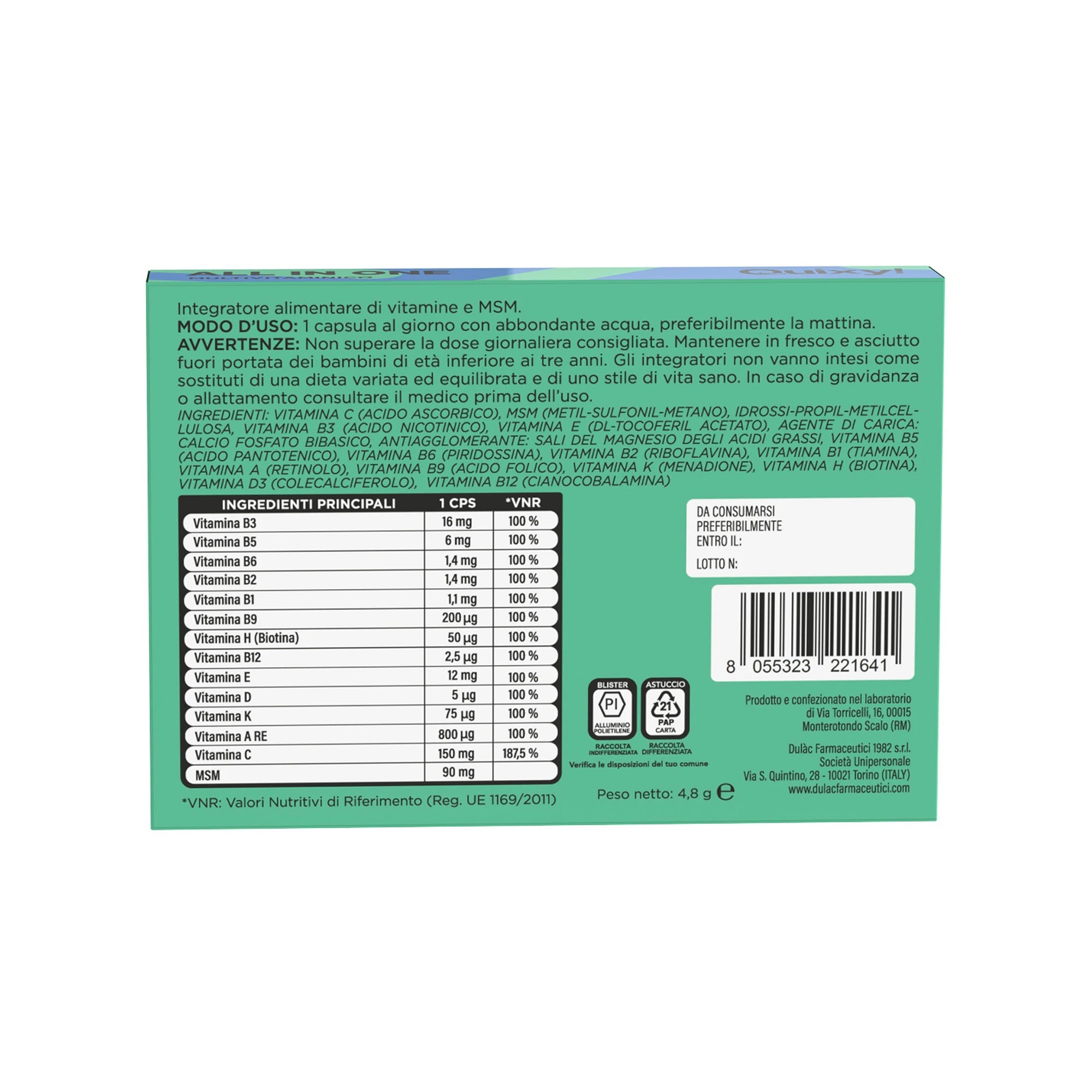 QUIXY ALL IN ONE TABELLA NUTRIZIONALE