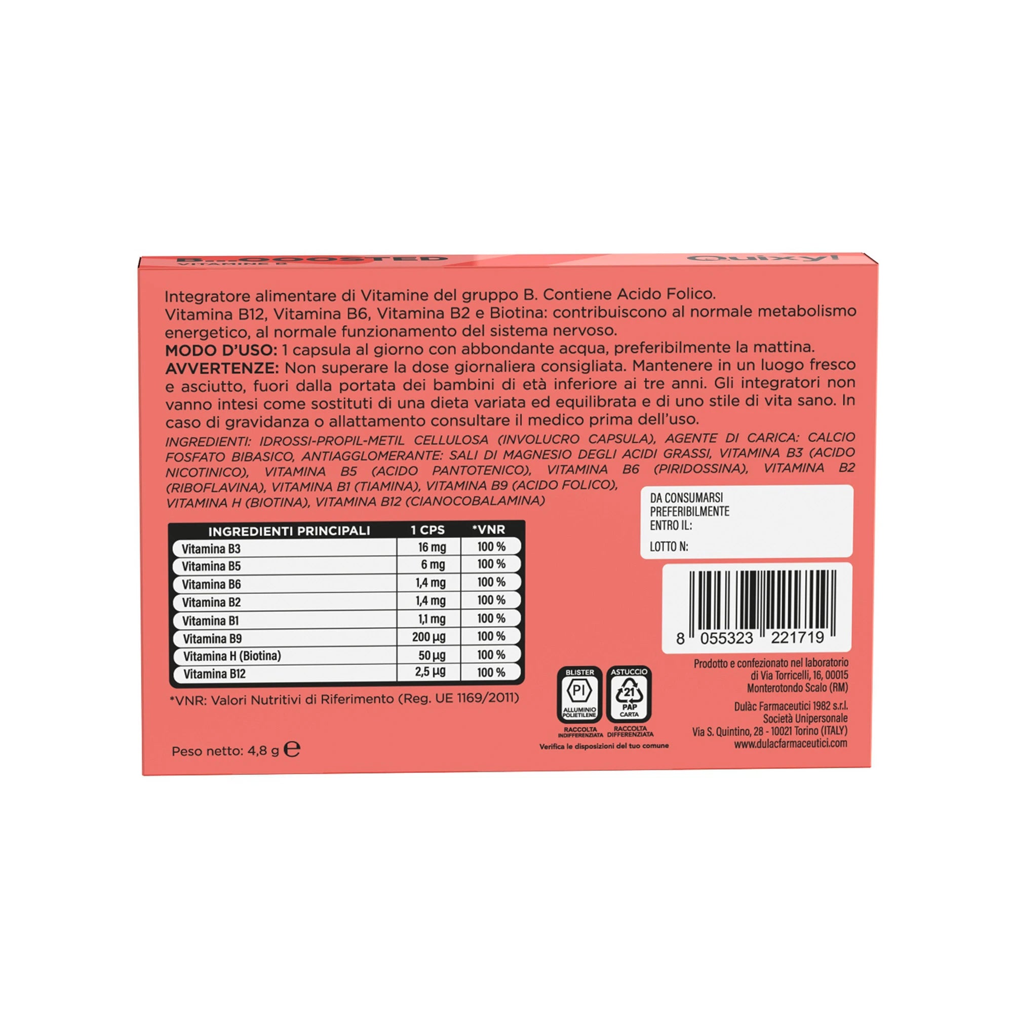 QUIXY BOOSTED TABELLA NUTRIZIONALE