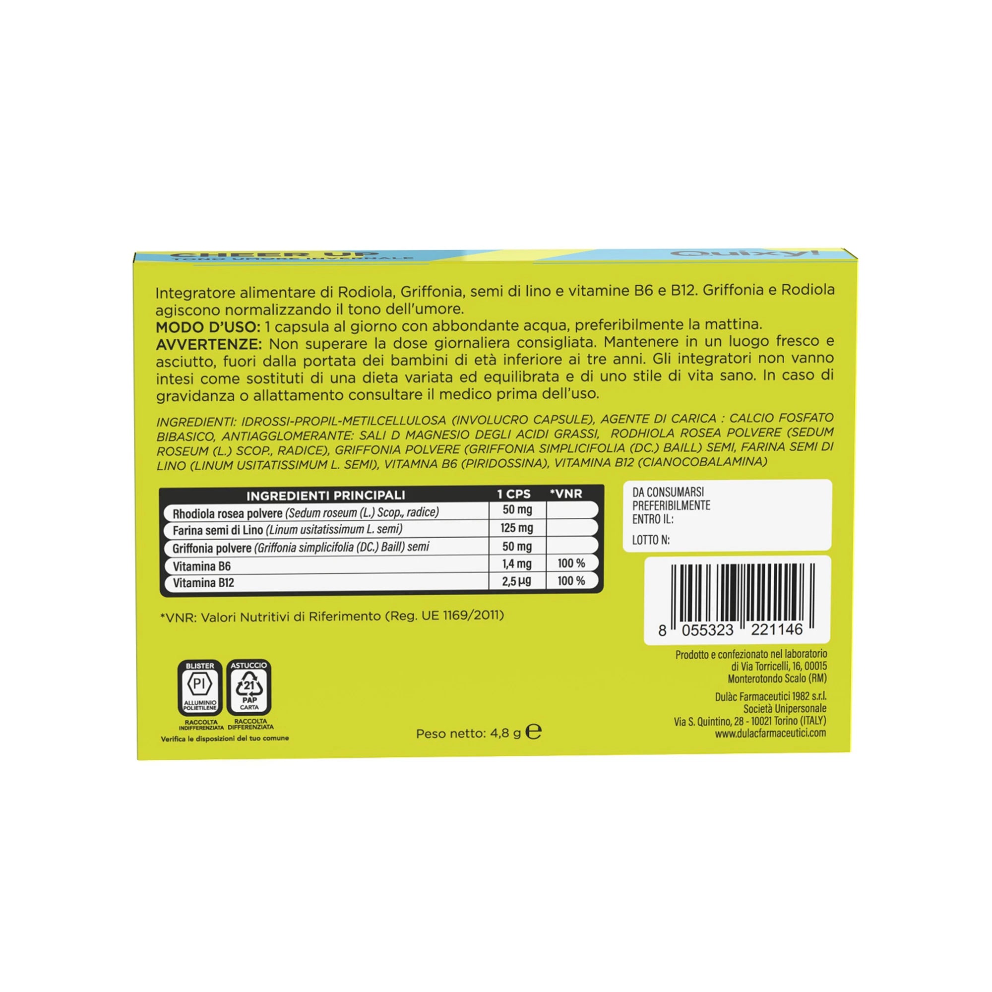 QUIXY CHEER UP TABELLA NUTRIZIONALE
