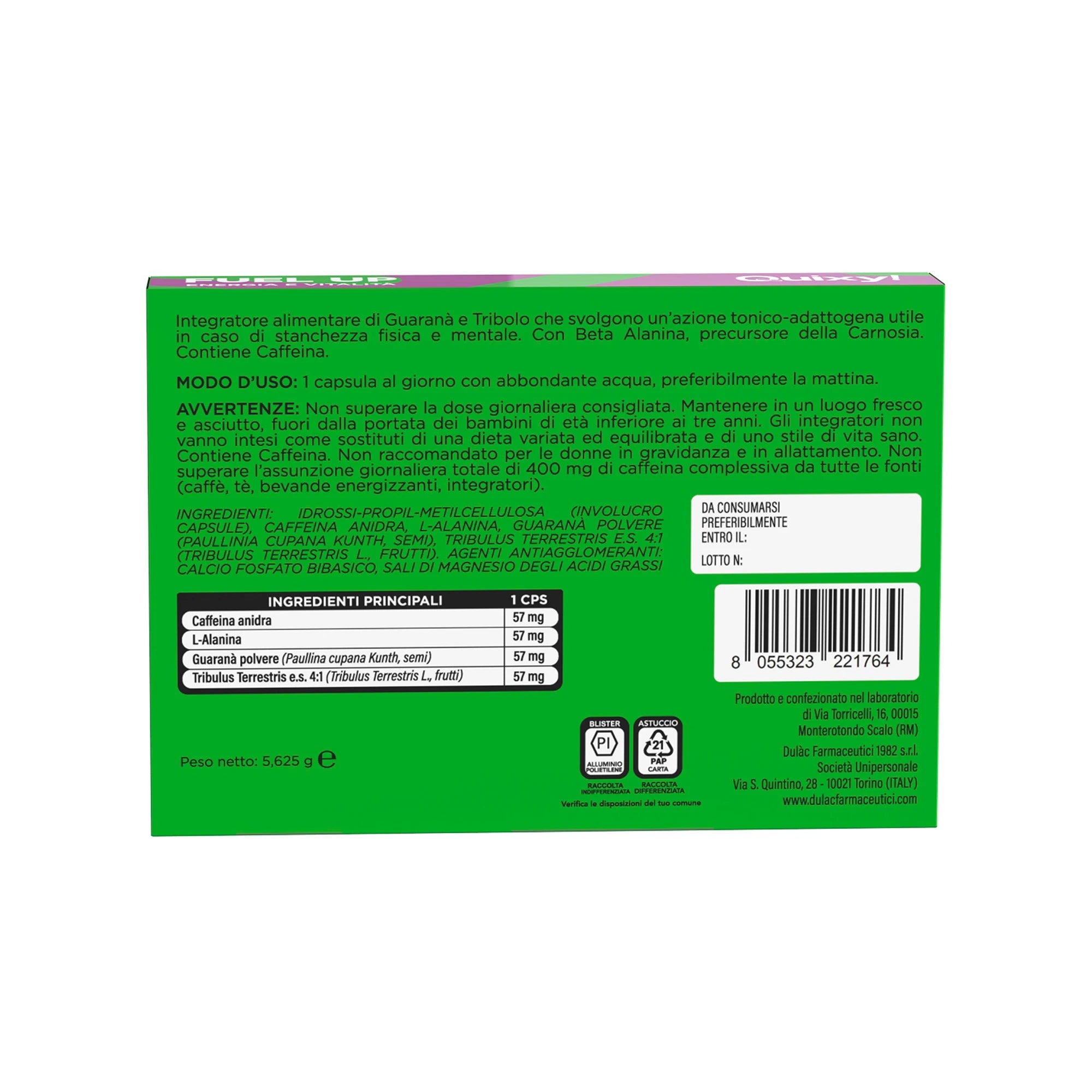 QUIXY FUEL UP TABELLA NUTRIZIONALE