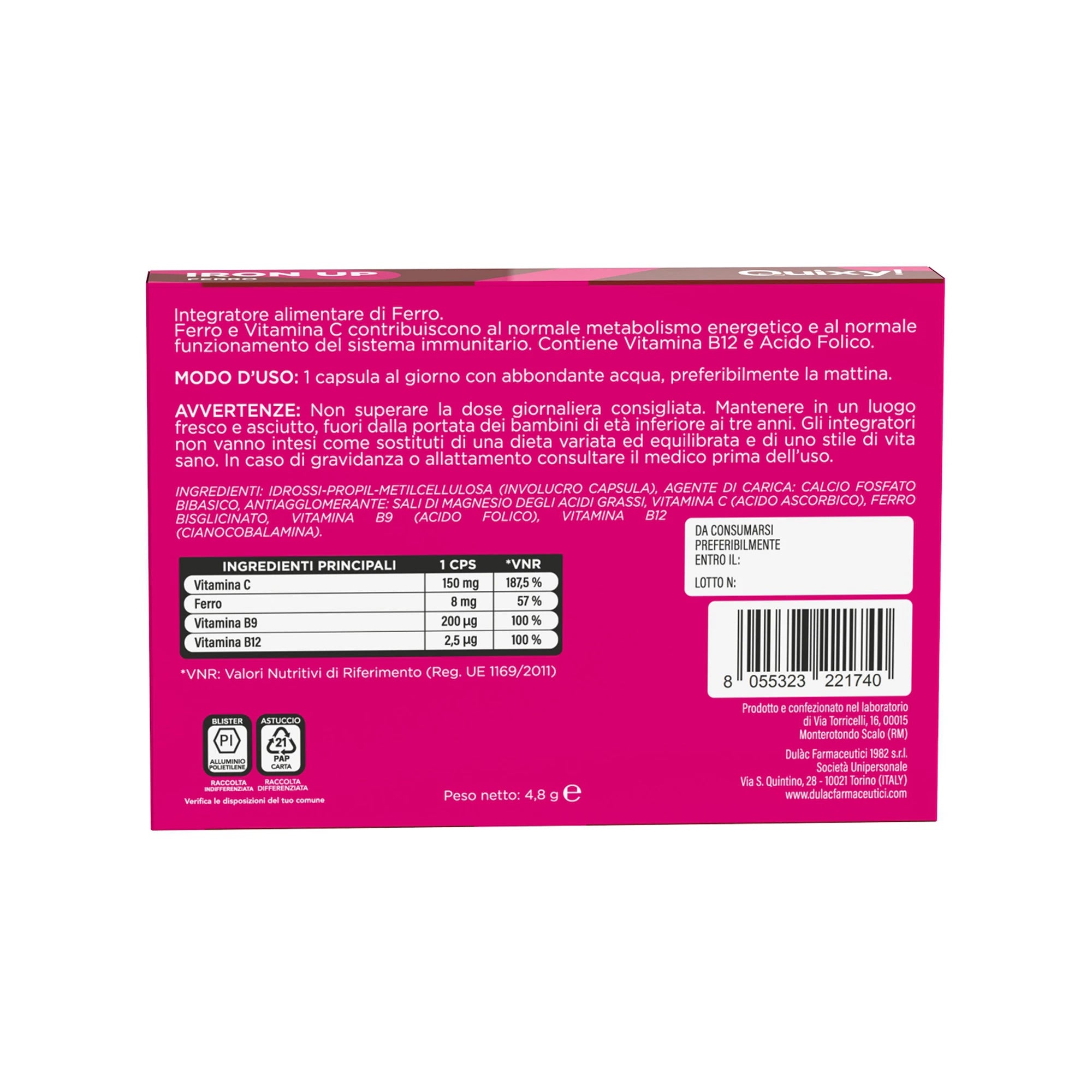 QUIXY IRON UP TABELLA NUTRIZIONALE