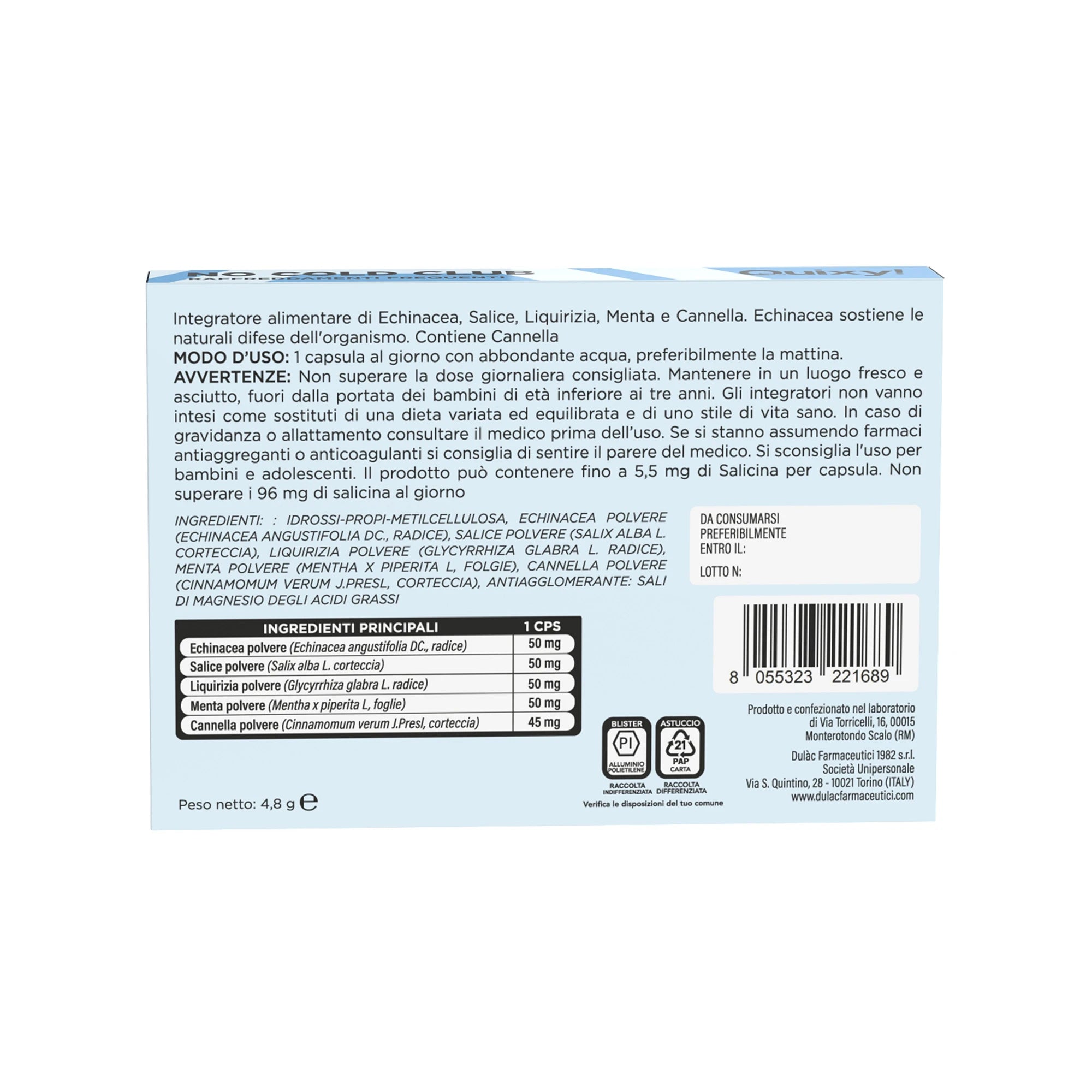 QUIXY NO COLD CLUB TABELLA NUTRIZIONALE