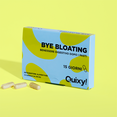 QUIXY BYE BLOATING INTEGRATORE BENESSERE DIGESTIVO DOPO I PASTI pancia gonfia FOTO PRODOTTO