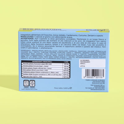 retro pack e tabella nutrizionale QUIXY bye bloating integratore benessere digestivo