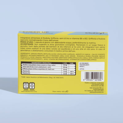 retro pack e tabella nutrizionale QUIXY cheer up integratore tono dell'umore invernale